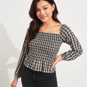 Hollister | Smocked Off The Shoulder Plaid Top